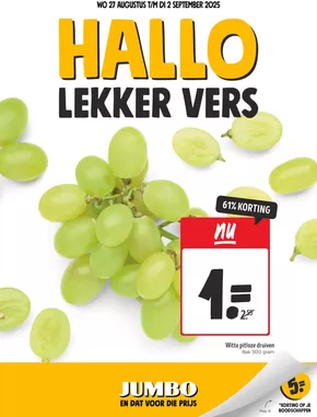 Catalogus van Jumbo in Purmerend | Exclusieve deals en koopjes | 2025-08-27T00:00:00.000Z - 2025-09-02T00:00:00.000Z