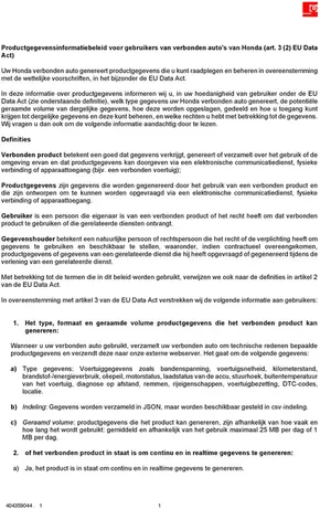 Catalogus van Honda in Berg en Dal | Honda NETHERLANDS Connected Car Information Sheet.pdf | 2025-09-05T00:00:00.000Z - 2026-09-05T00:00:00.000Z