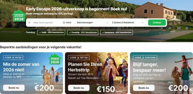 Catalogus van Belvilla in Haarlem | Early Escape 2026-uitverkoop is begonnen! Boek nu! | 2025-11-03T00:00:00.000Z - 2025-11-17T00:00:00.000Z