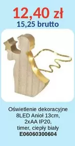 Oświetlenie dekoracyjne 8LED Anioł 13cm, 2xAA IP20, timer, ciepły biały E06060300604