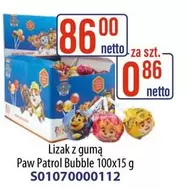 Bubble - Lizak z gumą Paw Patrol 100x15 g S01070000112