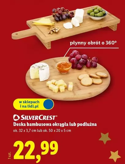 Silvercrest - Deska bambusowa okrągła lub podłużna