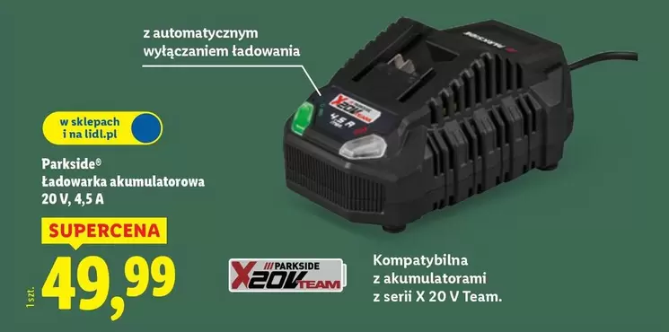 Team - Ładowarka akumulatorowa 20 V, 4,5 A
