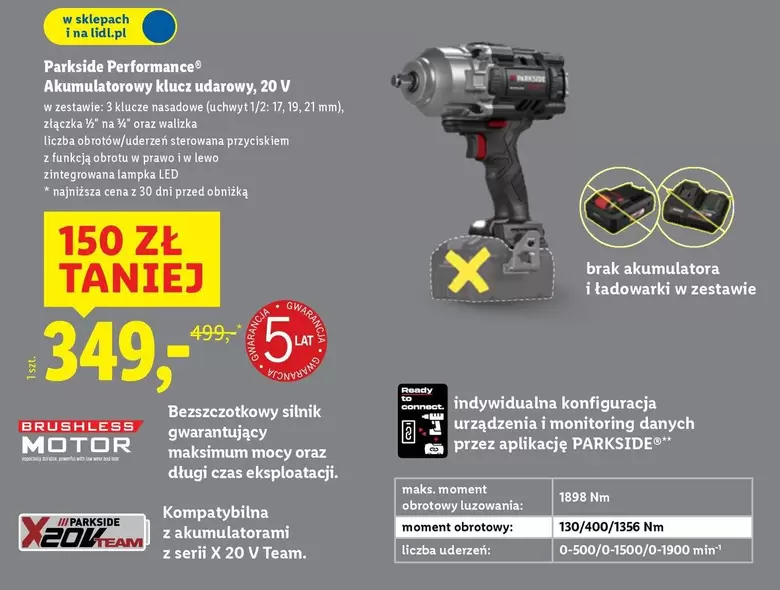 Mm - Akumulatorowy klucz udarowy, 20 V