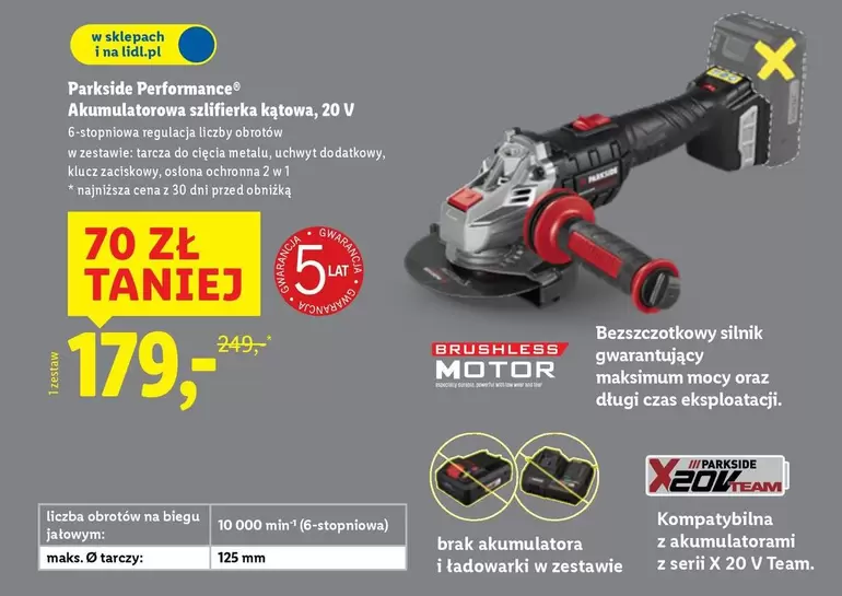 Mm - Akumulatorowa szlifierka kątowa, 20 V