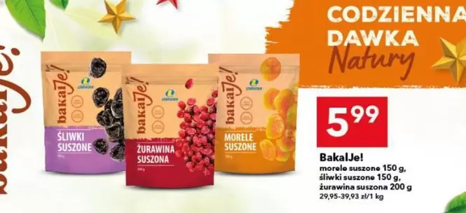 morele suszone 150 g, śliwki suszone 150 g, żurawina suszona 200 g