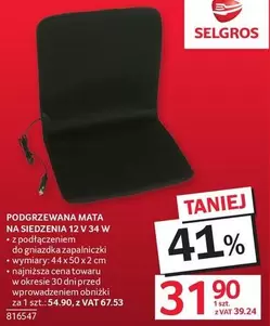 Mata - PODGRZEWANA MATA NA SIEDZENIA 12V 34 W