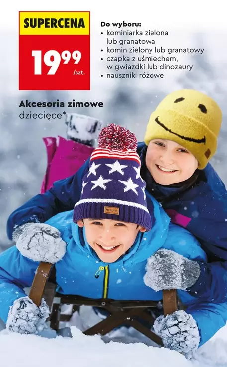 kominiarka zielona lub granatowa, komin zielony lub granatowy, czapka z uśmiechem, w gwiazdki lub dinozaury, nauszniki rólowe