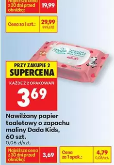 Nawilżany papier toaletowy o zapachu maliny Dada Kids