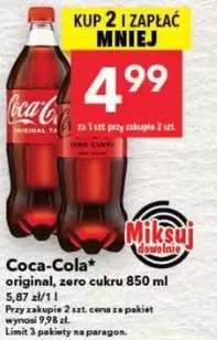 Coca Cola - original, zero cukru 850 ml