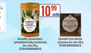 Fa - Karmelki z prawoślazem, tymiankiemi babką lancetowatą bez cukru 80 g S10030000042, Karmelki Pycha Mnicha cytrynowe bez cukru 80 g S10030000023