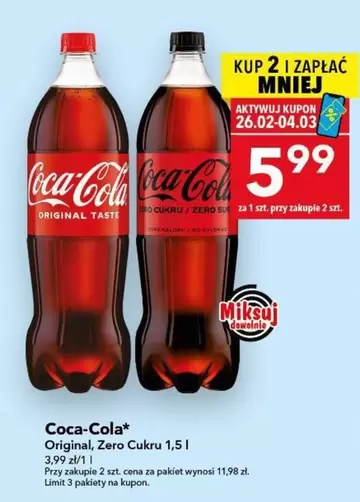 Coca Cola - Original, Zero Cukru 1,5 l