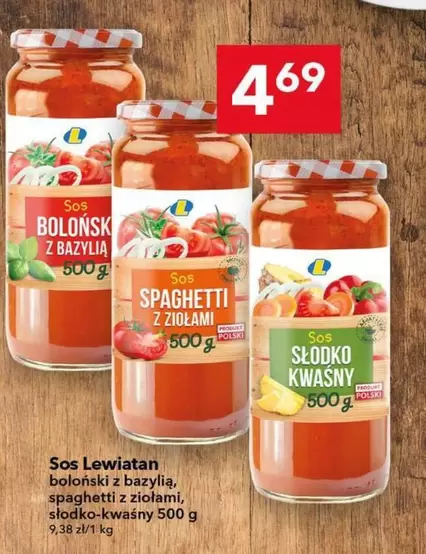 Sos Lewiatan boloński z bazylią, spaghetti z ziołami, słodko-kwaśny