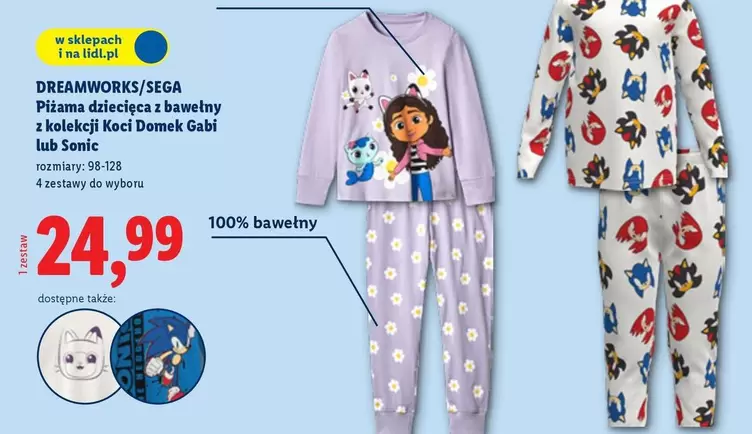 Sonic - Piżama dziecięca z bawełny z kolekcji Koci Domek Gabi lub