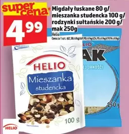 Migdały łuskane, mieszanka studencka, rodzynki sułtańskie, mak