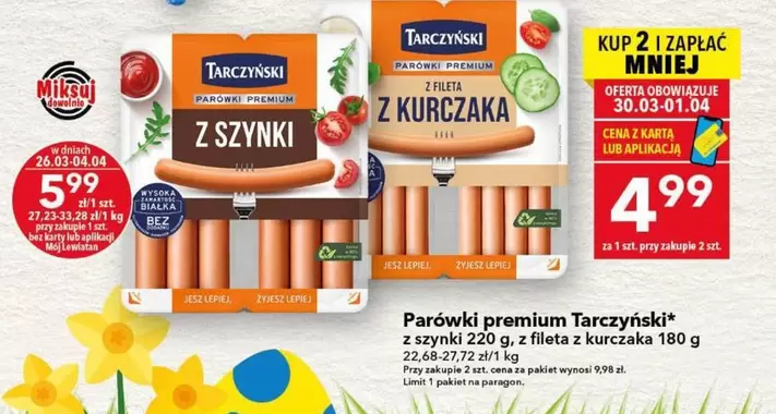 Parówki premium z szynki, z fileta z kurczaka