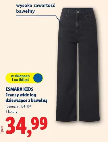 Jeansy wide leg dziewczęce z bawełną