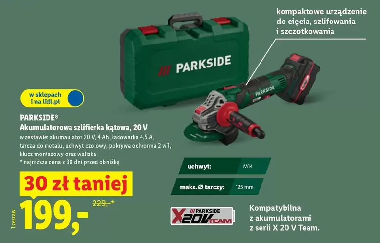 Team - Akumulatorowa szlifierka kątowa, 20 V