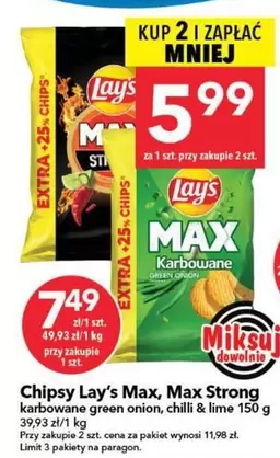 Lay'S - Chipsy Max Strong karbowane green onion, chilli & lime