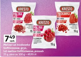 Bar - Malina lub truskawka liofilizowane, grys, lub malina liofilizowana, proszek