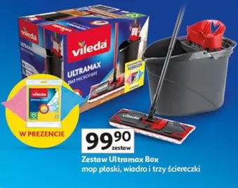 Vileda - Zestaw Ultramax Box mop płaski, wiadro i trzy ściereczki