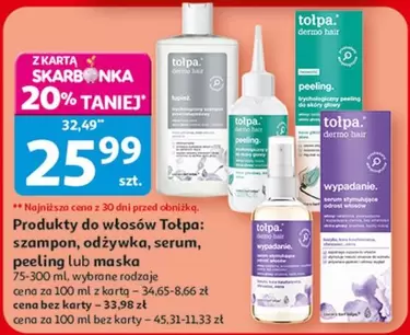 Produkty do włosów: szampon, odżywka, serum, peeling lub maska