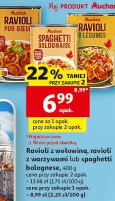 Ravioli z wołowiną, ravioli z warzywami lub spaghetti bolognese