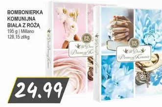 Milano - BOMBONIERKA KOMUNIJNA BIAŁA Z RÓŻĄ