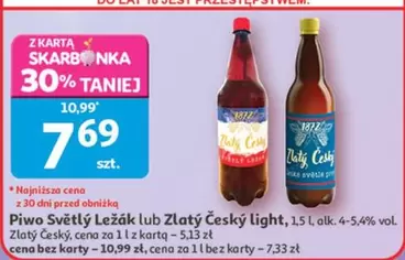 Piwo Světlý Ležák lub Zlatý Český light