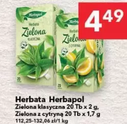 Herbata Zielona klasyczna 20 Tb x 2 g, Zielona z cytryną 20 Tb x 1,7 g