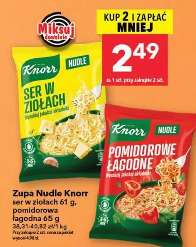 Zupa Nudle Knorr ser w ziolach 61 g, pomidorowa łagodna 65 g