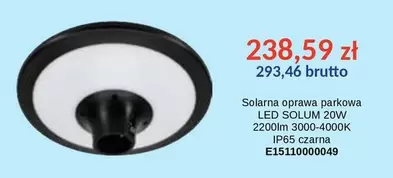 Solarna oprawa parkowa LED SOLUM 20W 2200lm 3000-4000K IP65 czarna E15110000049