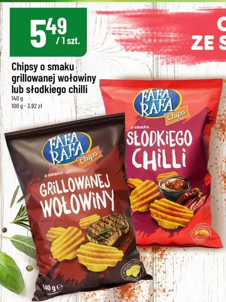 Chipsy o smaku grillowanej wołowiny lub słodkiego chili