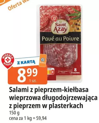 Salami z pieprzem-kiełbasa wieprzowa długodojrzewająca z pieprzem w plasterkach