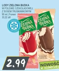 LODY ZIELONA BUDKA W POLEWIE CZEKOLADOWEJ, Z SOSEM TRUSKAWKOWYM