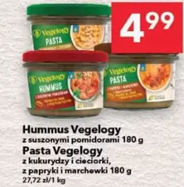 Hummus Vegegelogy z suszonymi pomidorami, Pasta Vegegelogy z kukurydzy i ciecierki, z papryki i marchewki