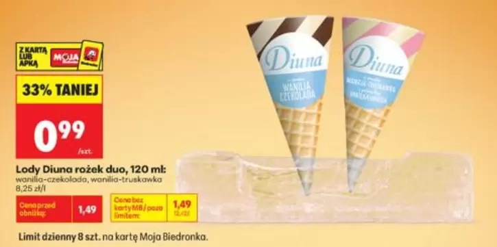 Lody Diuna rożek duo