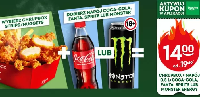 Coca Cola - Chrupbox + napój (Coca‑Cola, Fanta, Sprite lub Monster)