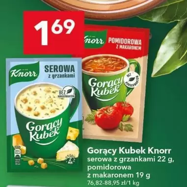 Gorący Kubek serowa z grzankami, pomidorowa z makaronem