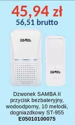 Dzwonek SAMBA II, przycisk bezbateryjny, wodoodporny, 10 melodii, dogniazdkowy ST-955 E05010100075