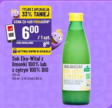 Pop - Sok Eko-Wital z limonki 100% lub z cytryn 100% BIO