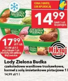 Lody Zielona Budka czekoladowe waniliowe truskawkowe, karmel z solą śmietankowe pistacjowe