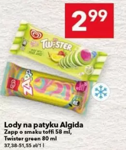 Lody na patyku Algida Zapp o smaku toffi, Twister green