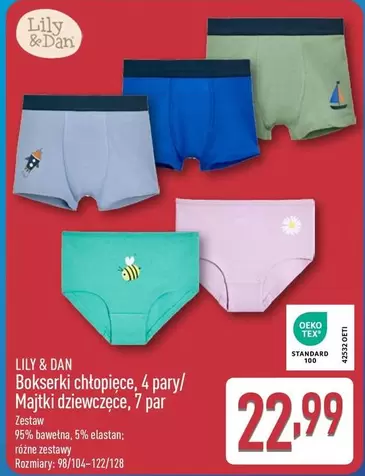 Bokserki chłopięce, 4 pary/ Majtki dziewczęce, 7 par