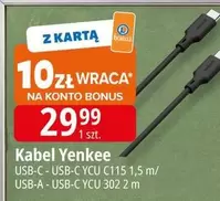 Kabel Yenkee USB-C - USB-C YCU C115 1,5 m / USB-A - USB-C YCU 302 2 m