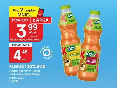 KUBUS 100% SOK Jabłko-Marchew-Banan, Jabłko-Marchew-Malina