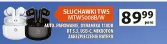 Auto - SŁUCHAWKI TWS MTWS008B/W