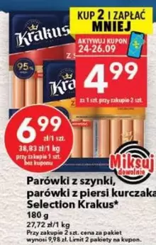 Parówki z szynki, parówki z piersi kurczaka
