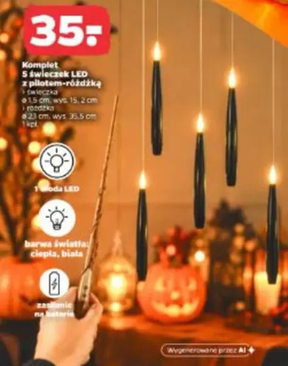 Komplet 5 świeczek LED z pilotem-różdżką