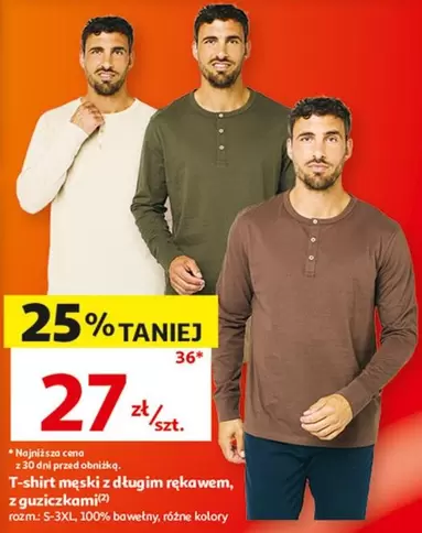 T-Shirt - T-shirt męski z długim rękawem, z guziczkiem